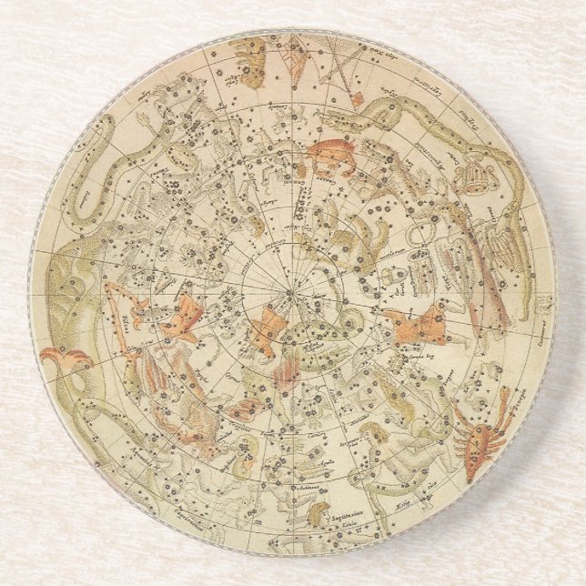Vintage Celestial Planisphere Map by Joseph Moxon Coaster (Front)