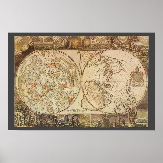 Vintage Celestial Planisphere Map by Joseph Moxon Poster (Front)