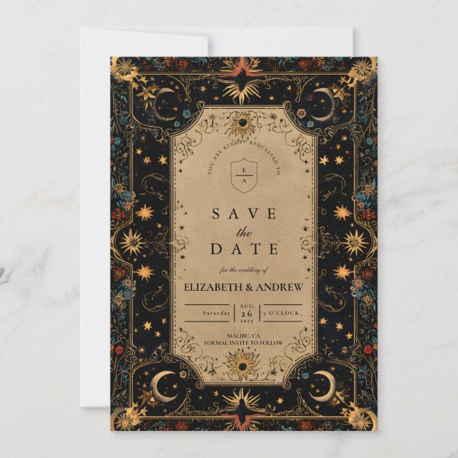 Vintage Celestial Renaissance Wedding Save The Date (Front)