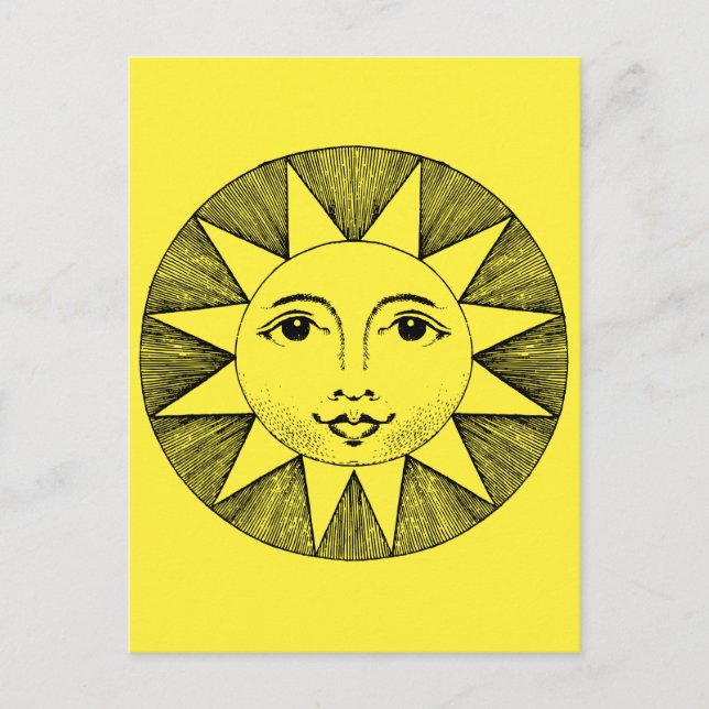 Vintage Celestial Smiling Sun Illustration Postcard (Front)