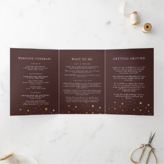 Vintage Celestial Star Moon Folded Wedding Program Tri-Fold Invitation