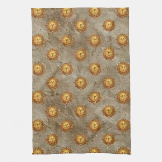 Vintage Celestial Sun Astrology Pattern Kitchen Towel (Vertical)