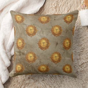 Vintage Celestial Sun Astrology Pattern Throw Pillow