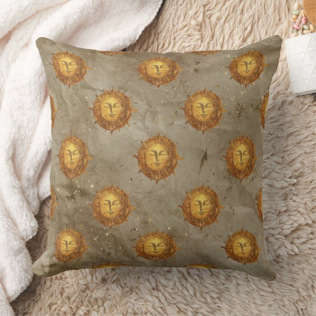 Vintage Celestial Sun Astrology Pattern Throw Pillow (Blanket)