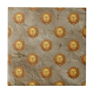 Vintage Celestial Sun Astrology Pattern Tile