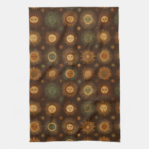Vintage Celestial Sun Face Pattern Kitchen Towel