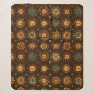 Vintage Celestial Sun Face Pattern Sherpa Blanket