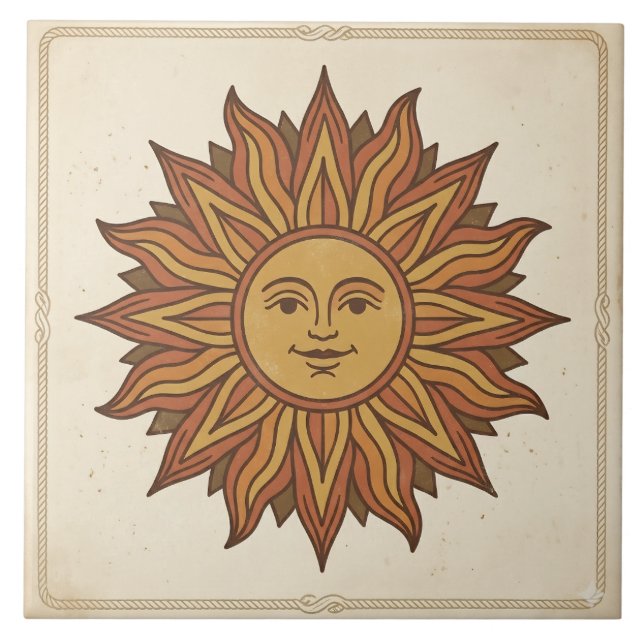 Vintage Celestial Sun Face Tile (Front)