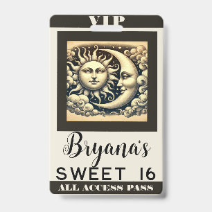 Vintage Celestial Sun & Moon Birthday VIP Pass Badge