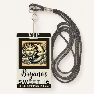 Vintage Celestial Sun & Moon Birthday VIP Pass Badge