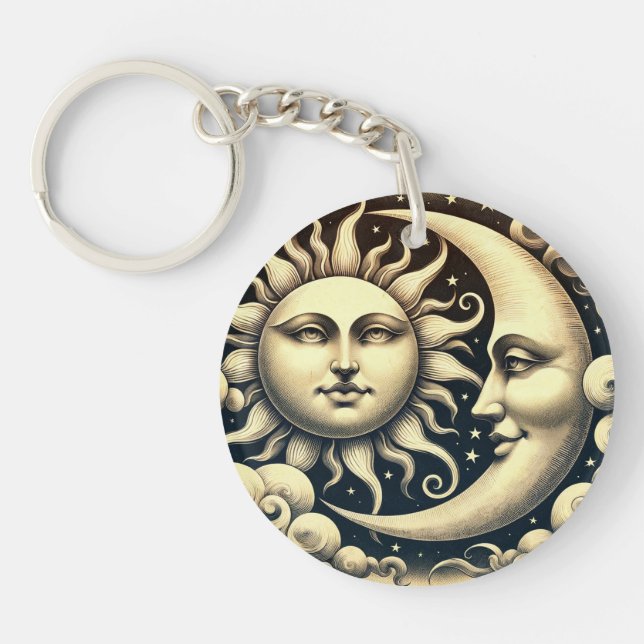 Vintage Celestial Sun & Moon  Keychain (Front)