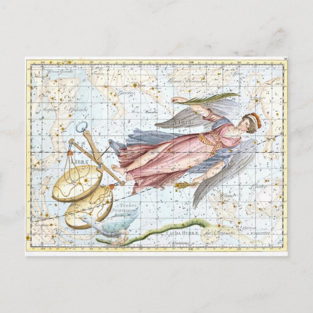 Vintage Celestial Virgo and Libra Constellations Postcard (Front)