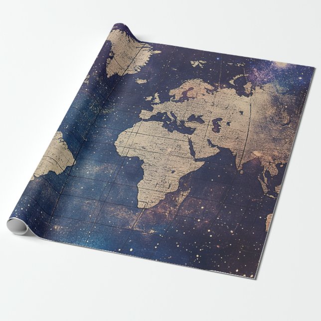 Vintage Celestial World Map (11) Wrapping Paper (Unrolled)