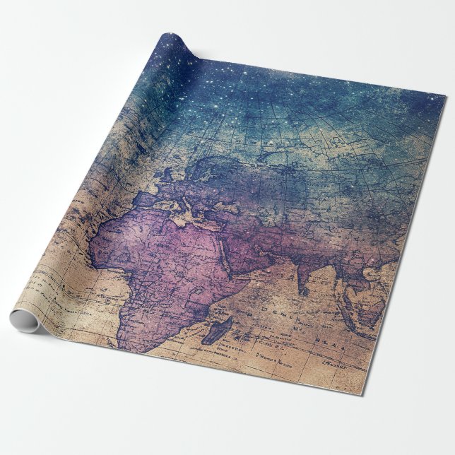 Vintage Celestial World Map (13) Wrapping Paper (Unrolled)