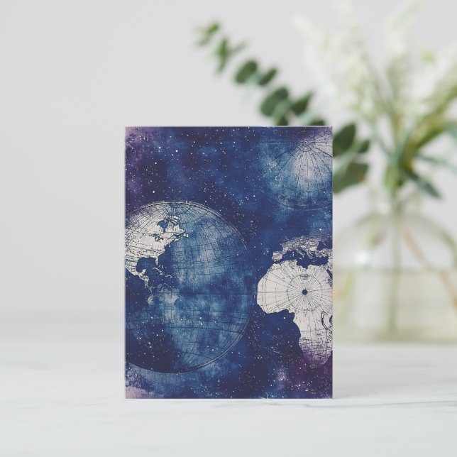Vintage Celestial World Map (2) Postcard (Standing Front)