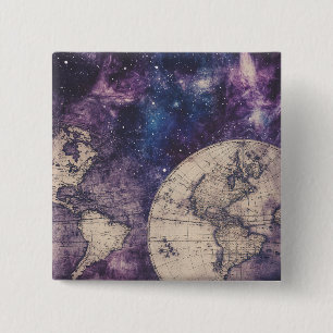 Vintage Celestial World Map (3) 2 Inch Square Button