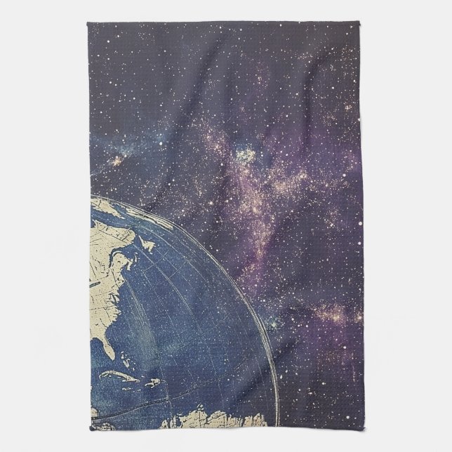 Vintage Celestial World Map Kitchen Towel (Vertical)