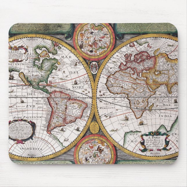 Vintage Celestial World Map with Zodiac Diagrams Mouse Pad (Front)