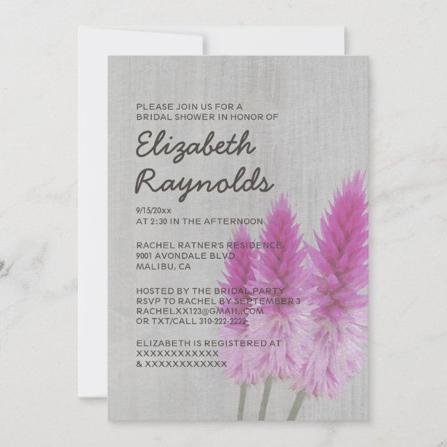 Vintage Celosia Bridal Shower Invitations (Front)