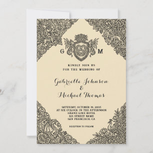 Vintage Celtic Knot Dragon Crest Wedding Invitation