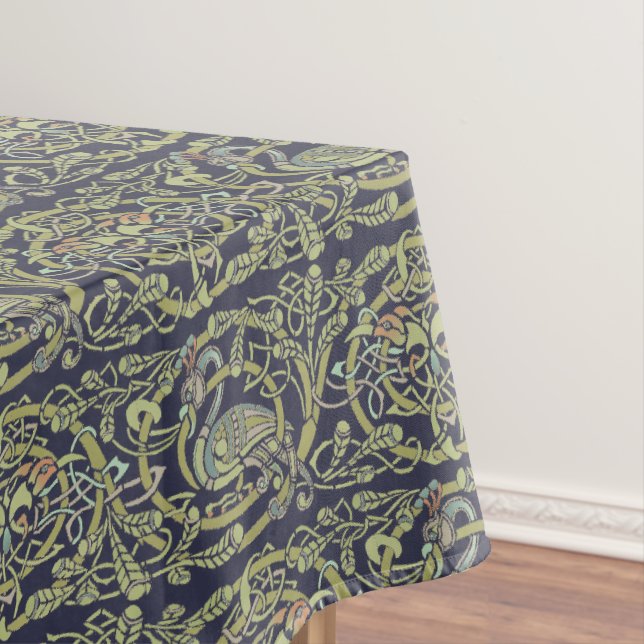Vintage Celtic Knot Peacock Birds Pattern Frieze Tablecloth (In Situ)
