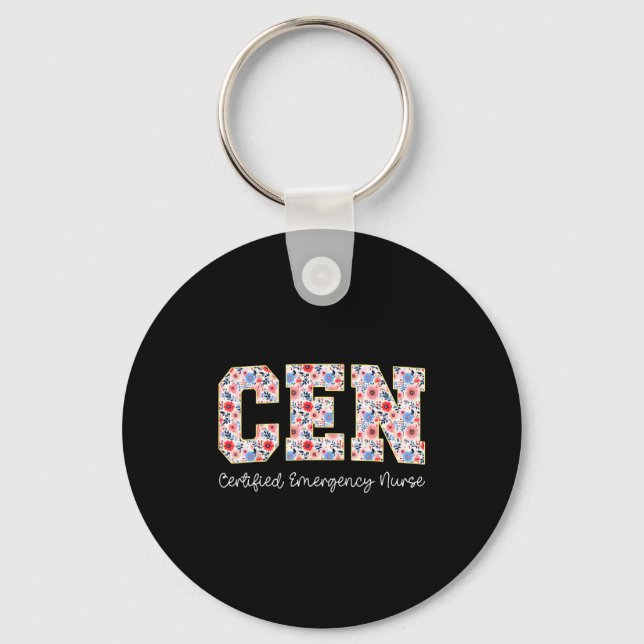 Vintage Cen Certified Emergency Nurse Wildflowers  Keychain (Front)