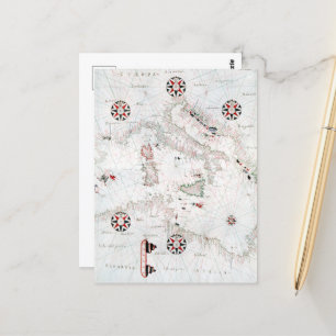 Vintage Central Mediterranean Italy Map Postcard