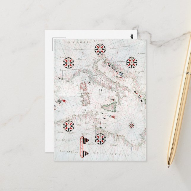 Vintage Central Mediterranean Italy Map Postcard (Front/Back In Situ)