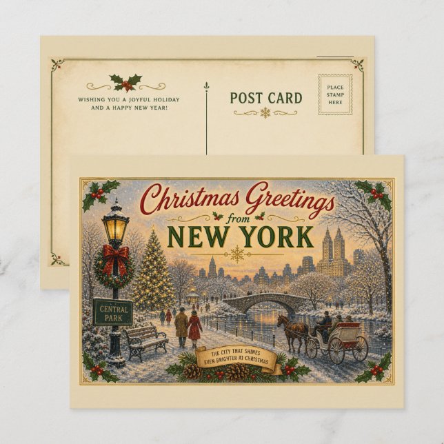 Vintage Central Park Christmas Postcard  (Front/Back)