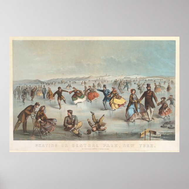 Vintage Central Park Ice Skating Painting (1861) Poster (Front)