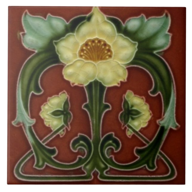 Vintage Ceramic Floral Art Nouveau Tile Print (Front)