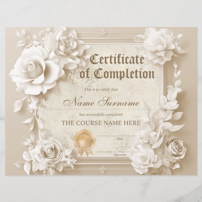 Vintage Certificate of Completion Award Diploma (Front)