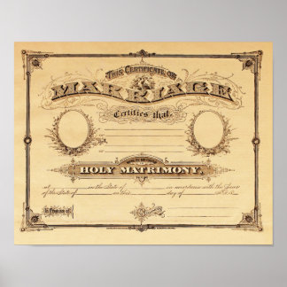 Vintage Certificate of Marriage Poster