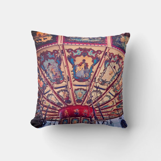Vintage Chairs Swing Fairground Ride Throw Pillow (Front)