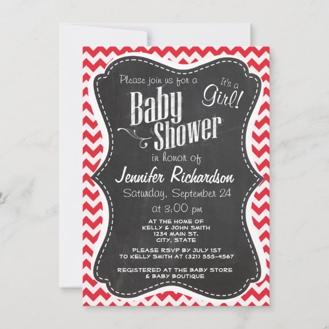 Vintage Chalk Alizarin Crimson Chevron; zig zag Invitation (Front)