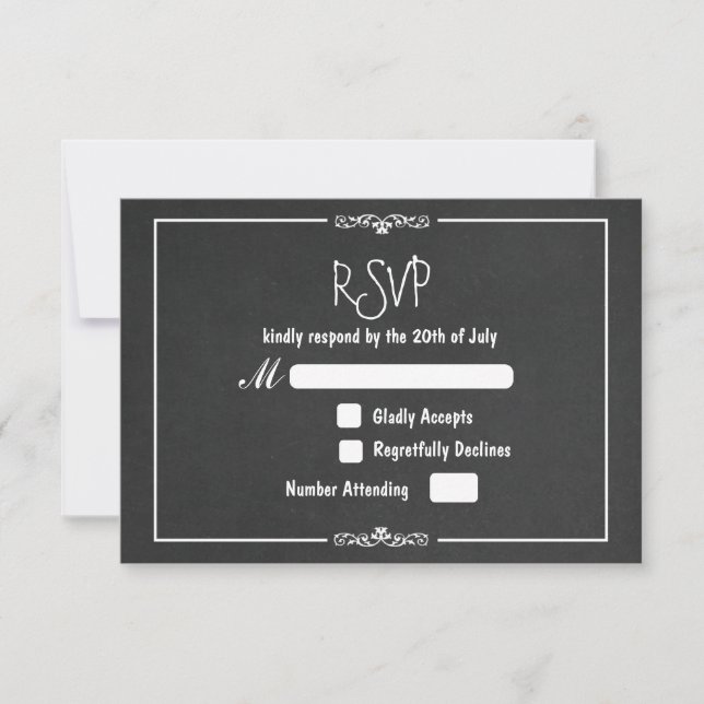 Vintage Chalk Ornament Wedding RSVP Invitation (Front)