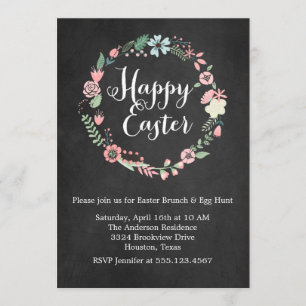 Vintage Chalkboard and Floral Wreath Easter Brunch Invitation