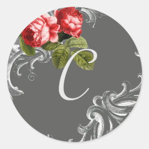 Vintage Chalkboard and Roses Monogram Sticker