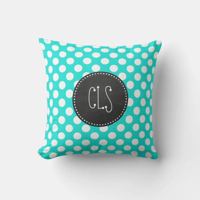 Vintage Chalkboard Aqua Colour Polka Dots Throw Pillow (Front)