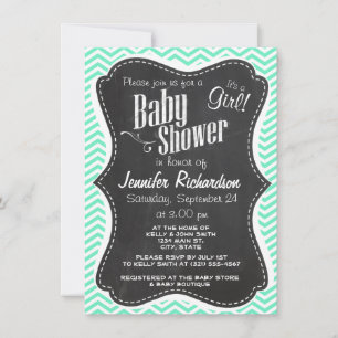 Vintage Chalkboard; Aquamarine Chevron; zig zag Invitation