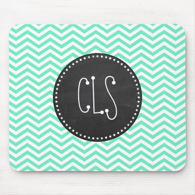 Vintage Chalkboard; Aquamarine Chevron; zig zag Mouse Pad (Front)