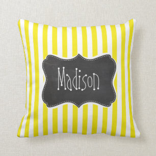 Vintage Chalkboard Aureolin Yellow Stripes Throw Pillow