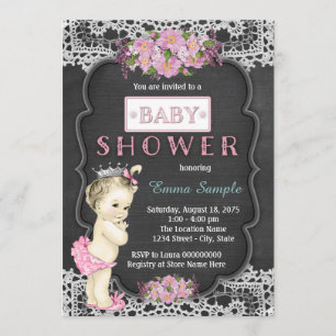 Vintage Chalkboard Baby Girl Shower Invitation