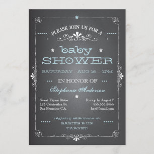 Vintage Chalkboard Baby Shower Boy Blue Invitation