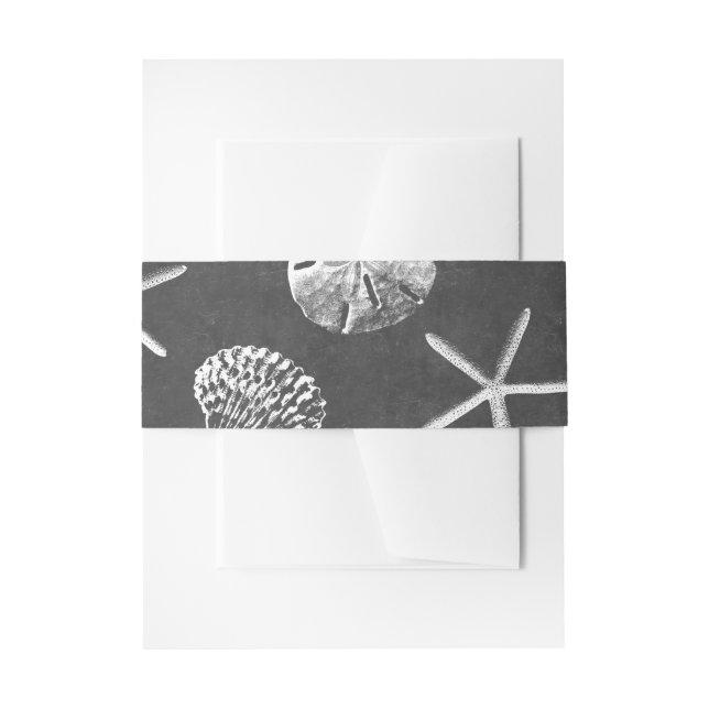 Vintage Chalkboard Beach Seashells Wedding Invitation Belly Band (Front Example)