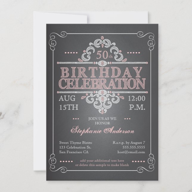 Vintage Chalkboard Birthday Invitation (Front)