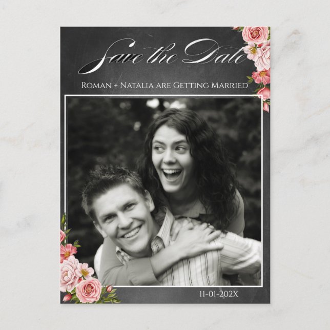 Vintage Chalkboard Boho Floral wedding  Postcard (Front)