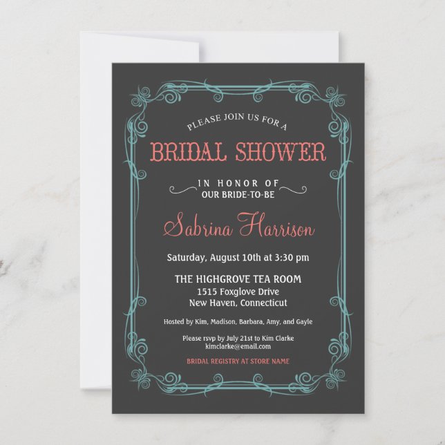 Vintage Chalkboard Bridal Shower Invitations (Front)