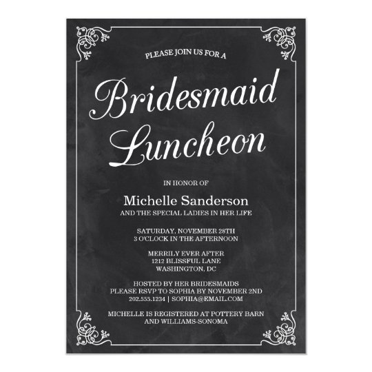 Vintage Chalkboard Bridal Shower Luncheon Card
