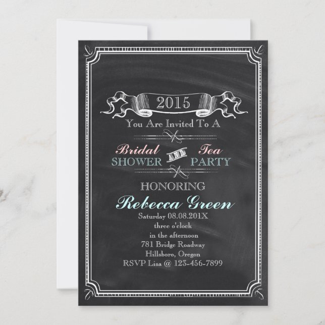 vintage Chalkboard bridal shower tea party Invitation (Front)
